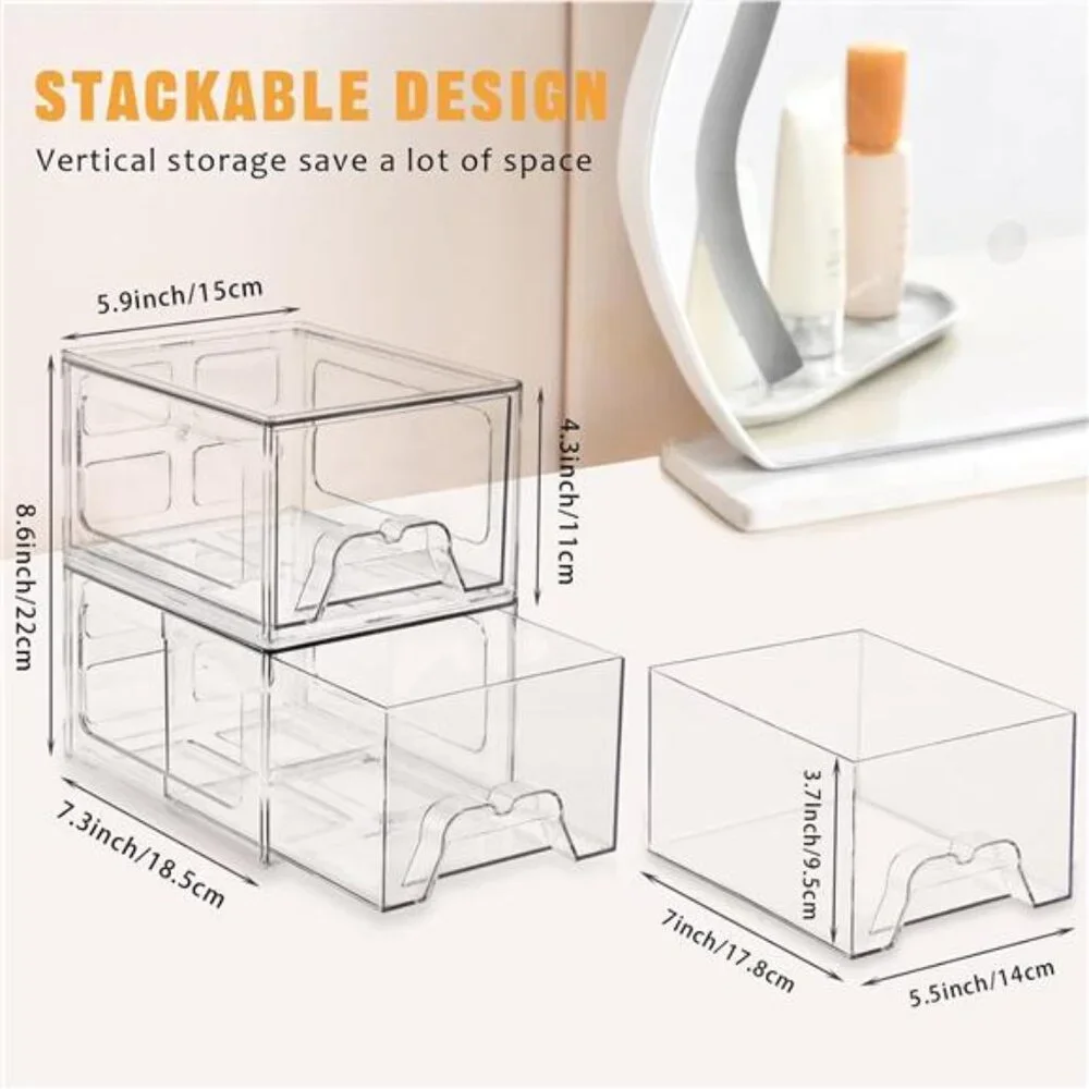 6 Pack Stackable Makeup Organizer, 4.4'' Tall Acrylic Bathroom Makeup Organizer